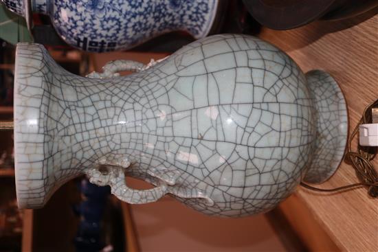 A 19th century Chinese crackle glaze vase converted to a lamp height 39.5cm excl. fittings